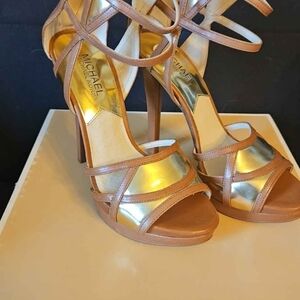 MICHAEL Michael Kors Gold and Tan Strappy Heels